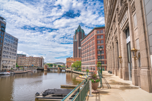Milwaukee riverwalk representing urban Wisconsin nursing